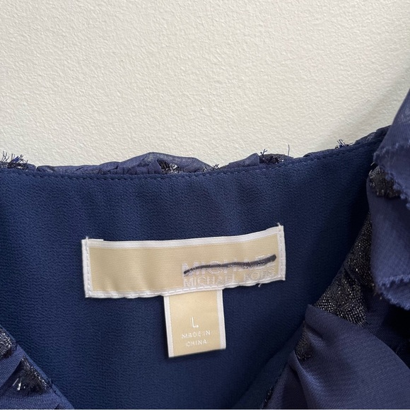 Michael Michael Kors Printed Jacquard Ruffled Midi Dress True Navy Blue Large - Picture 12 of 13